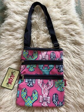 New NGIL Pink Navy Lobster Crossbody Travel Purse Handbag Hipster Bag Bows